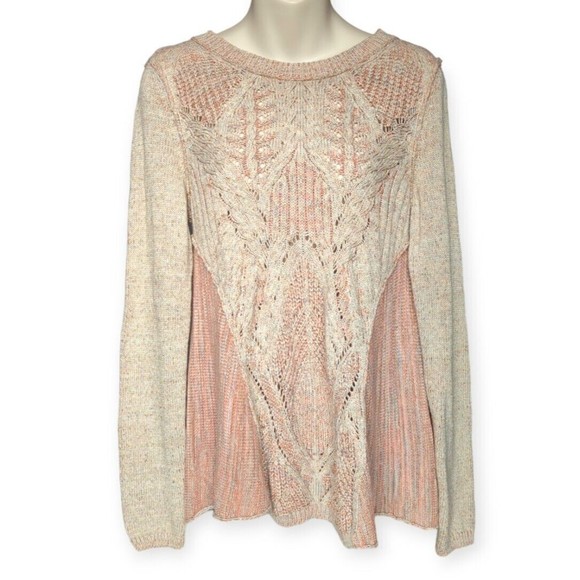Anthropologie Moth Anita Swing Sweater Linen Cable Knit Pink Rose Pullover S - Picture 6 of 9